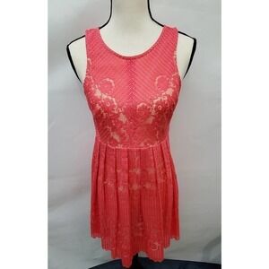 Free People Rocco Cherry Coral Cream Laced Short‎ Dress